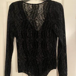 Free People Sheer Black Long-sleeve Bodysuit Size M